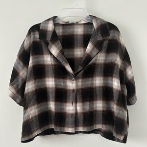 Garage Cropped Flannel Button Up Shirt